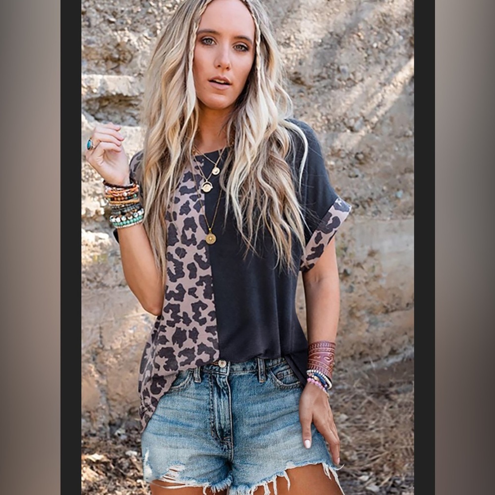 #30 Black & Half Leopard Top